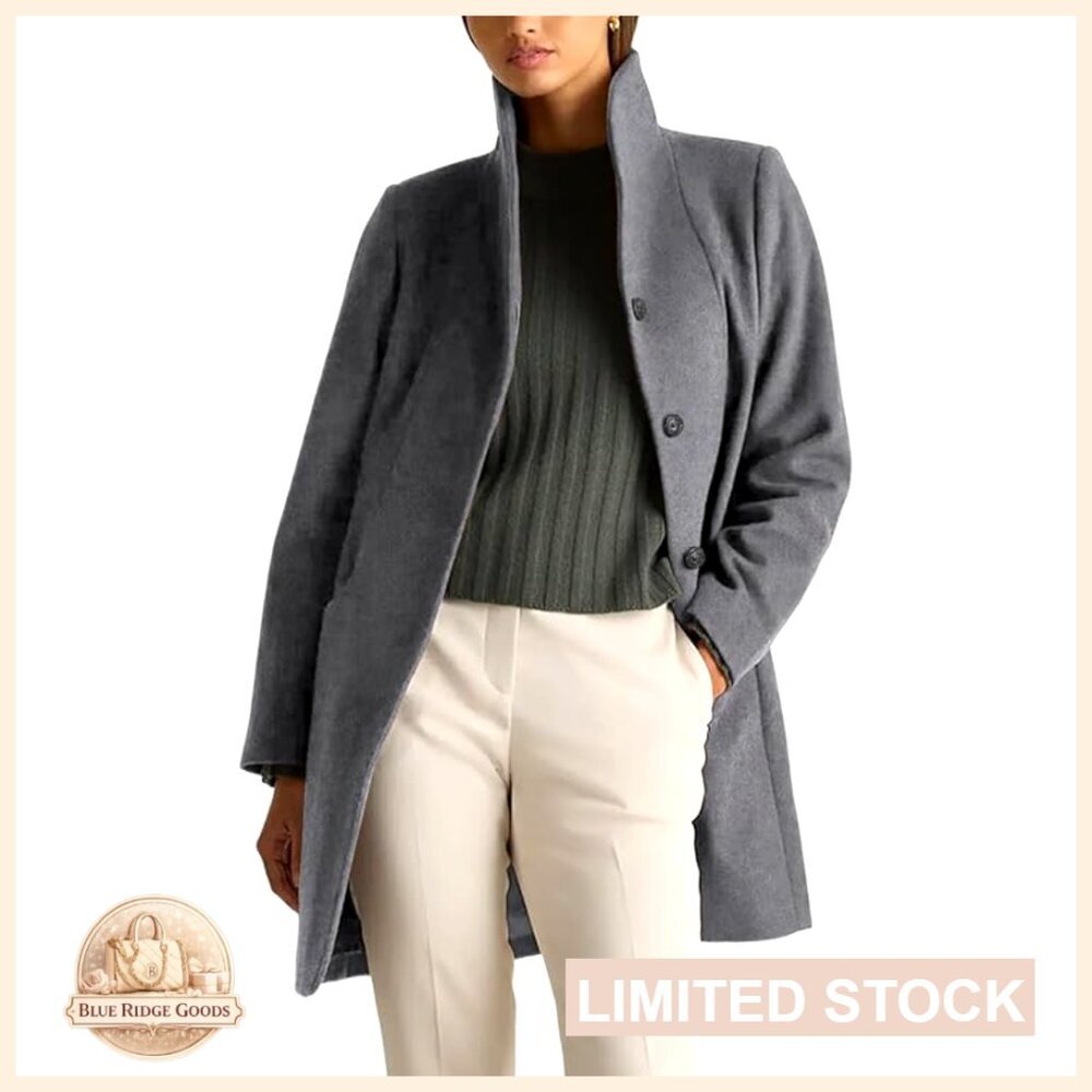 Wool Pea Coat Classic Elegant Shawl Collar Mid-Thigh Length Blazer Jacket